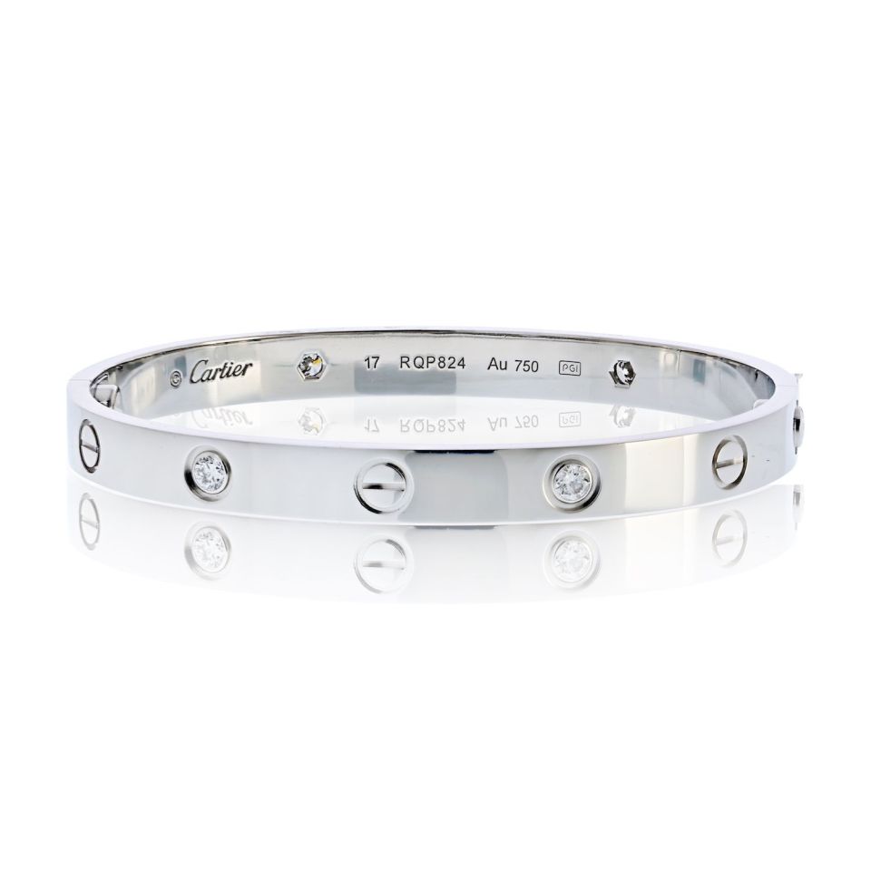 Cartier Love 18K White Gold 4 Diamonds Size17 Box & Papers Bracelet — Laura Milman New York