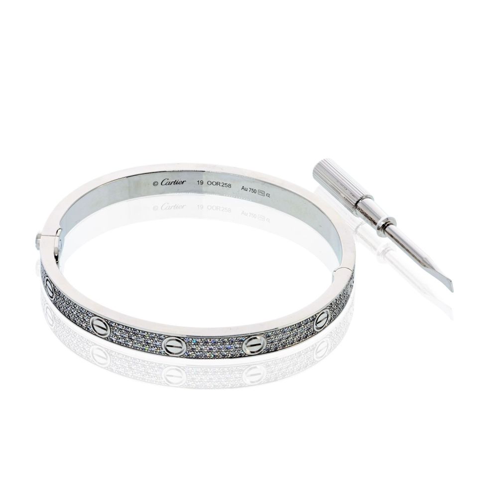 Cartier Love 18K White Gold Pave Diamonds Size 19 Bracelet — view 2 — Laura Milman New York
