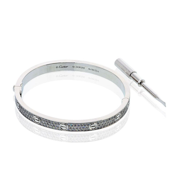 Cartier Love 18K White Gold Pave Diamonds Size 19 Bracelet — view 2