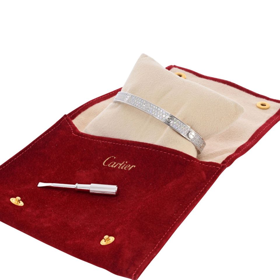 Cartier Love 18K White Gold Pave Diamonds Size 19 Bracelet — view 4 — Laura Milman New York