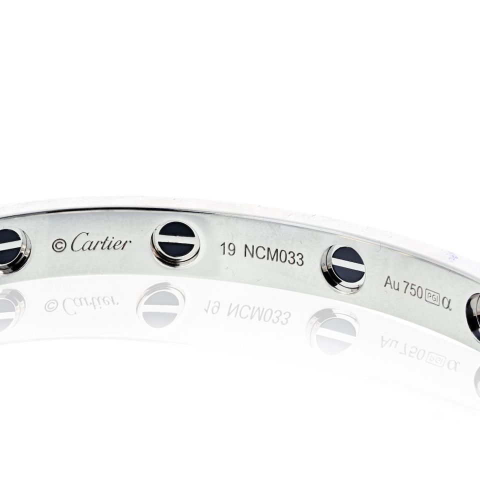 Cartier Love 18K White Gold Pave Diamonds And Ceramic Motifs Size 19 Bracelet — view 3 — Laura Milman New York