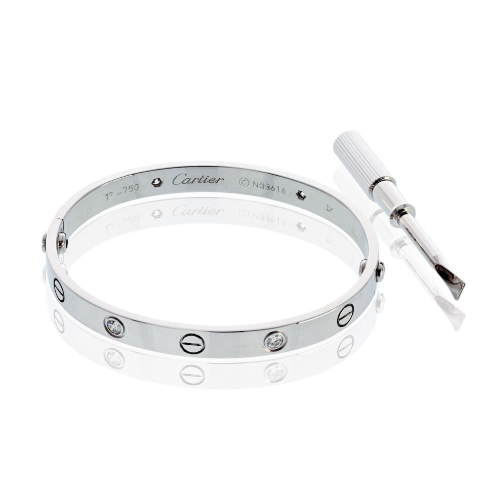 Cartier Love 18K White Gold 4 Diamonds Size 17 Bracelet — view 2 — Laura Milman New York