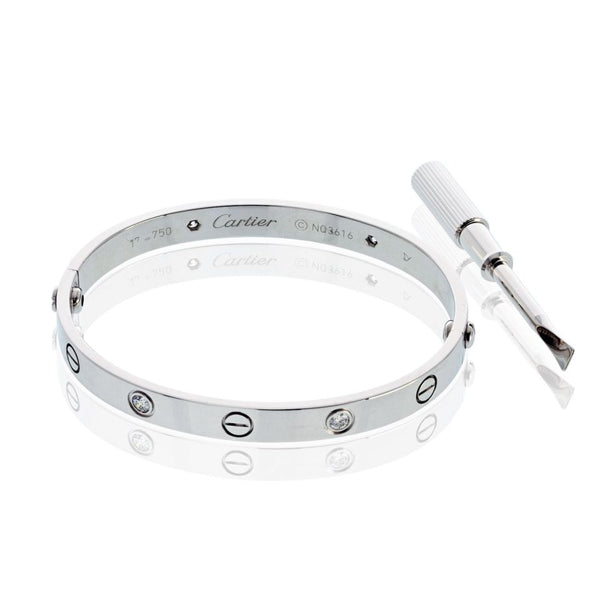 Cartier Love 18K White Gold 4 Diamonds Size 17 Bracelet — view 2