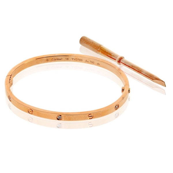 Cartier Love 18K Rose Gold 6 Diamond Small Model Size 16 Bracelet — view 2
