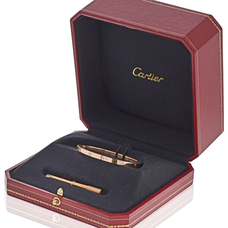 Cartier Love 18K Rose Gold 6 Diamond Small Model Size 16 Bracelet — view 4 — Laura Milman New York