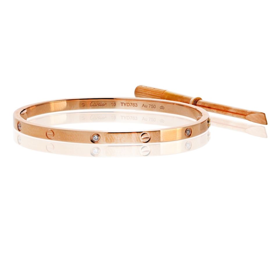 Cartier Love 18K Rose Gold 6 Diamond Small Model Size 16 Bracelet — Laura Milman New York