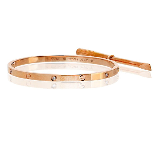 Pre-Owned Cartier Love 18K Rose Gold 6 Diamond Small Model Size 16 Bracelet - Cartier Bracelet