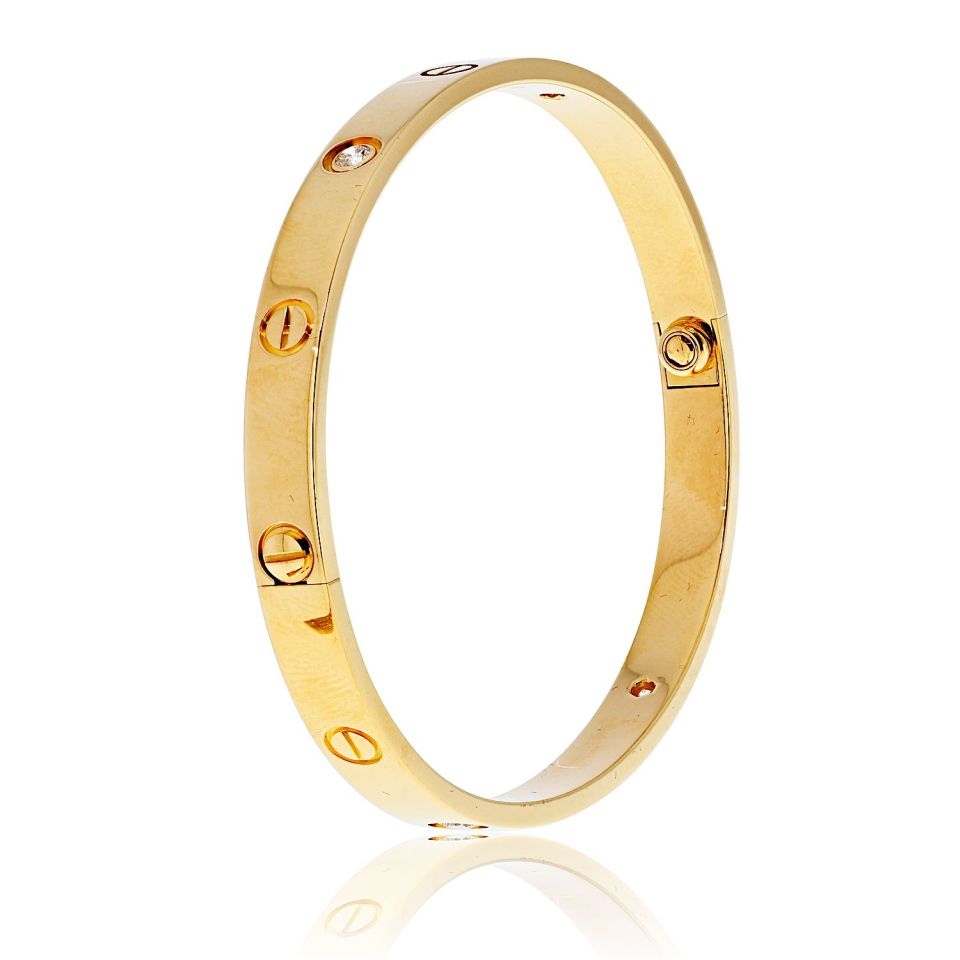 Cartier Love 18K Yellow Gold 4 Diamonds Size 19 Box And Papers Bracelet — view 2 — Laura Milman New York