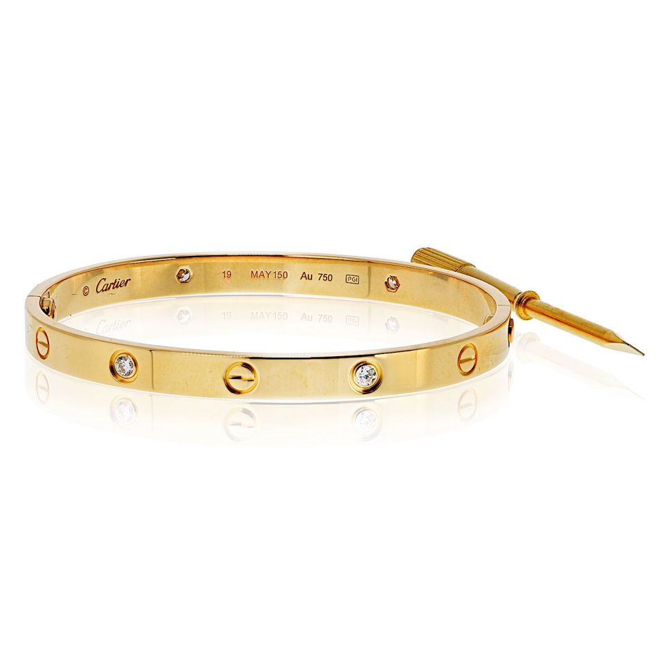 Cartier Love 18K Yellow Gold 4 Diamonds Size 19 Box And Papers Bracelet — Laura Milman New York