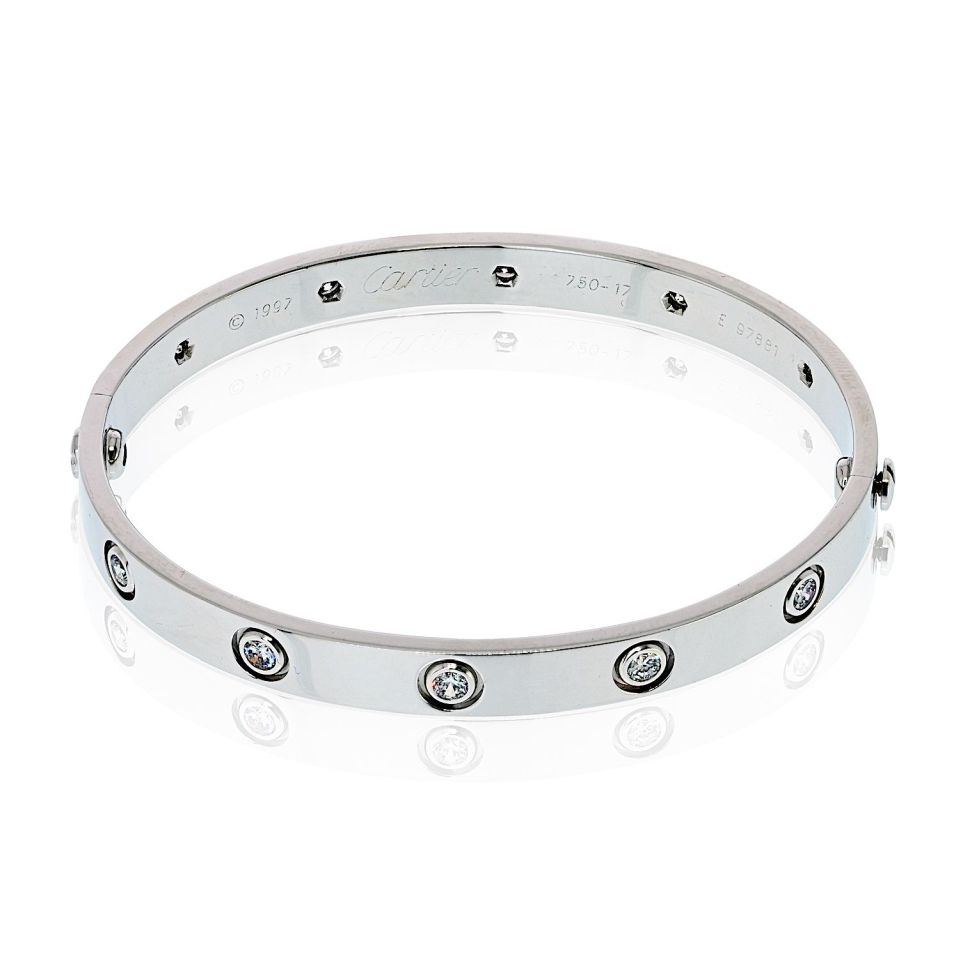 Cartier Love 18K White Gold 10 Diamonds Size 17 Bracelet — view 2 — Laura Milman New York