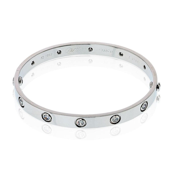 Cartier Love 18K White Gold 10 Diamonds Size 17 Bracelet — view 2
