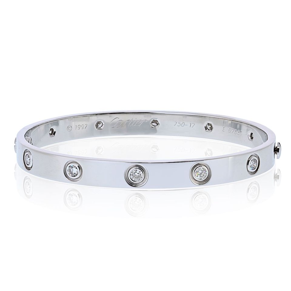 Cartier Love 18K White Gold 10 Diamonds Size 17 Bracelet — Laura Milman New York