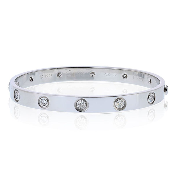 Cartier Love 18K White Gold 10 Diamonds Size 17 Bracelet