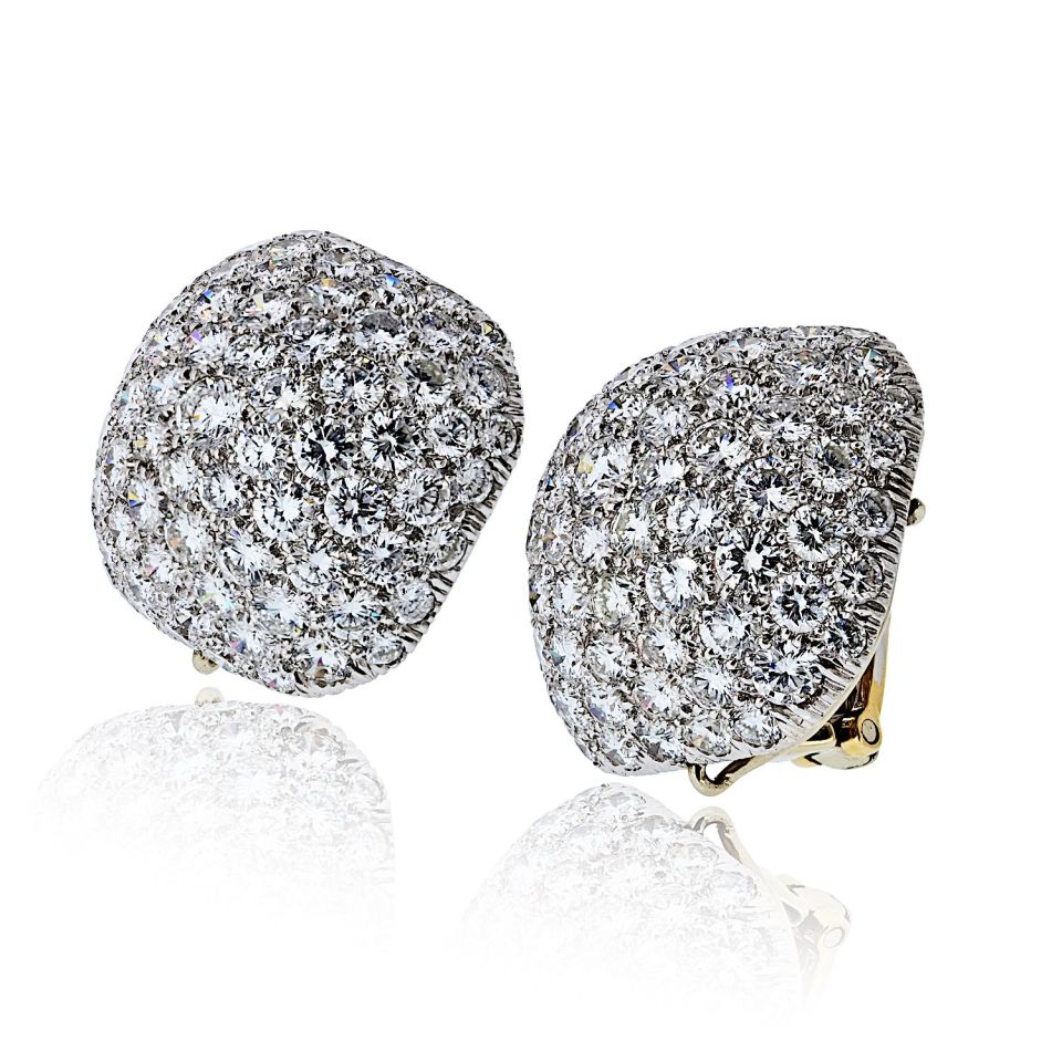 David Webb Bombe 18K White Gold Pave Round Cut Diamond Earrings — view 2 — Laura Milman New York