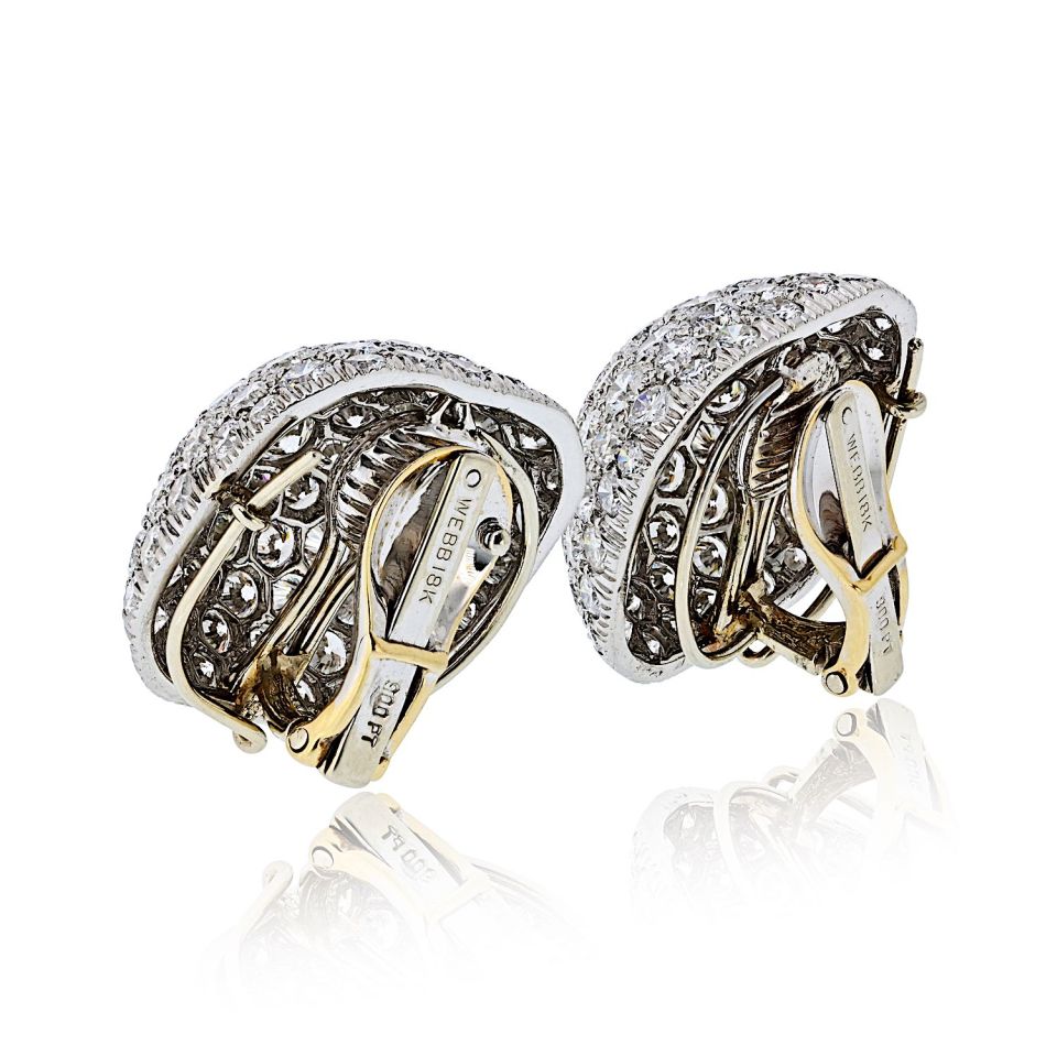 David Webb Bombe 18K White Gold Pave Round Cut Diamond Earrings — view 3 — Laura Milman New York