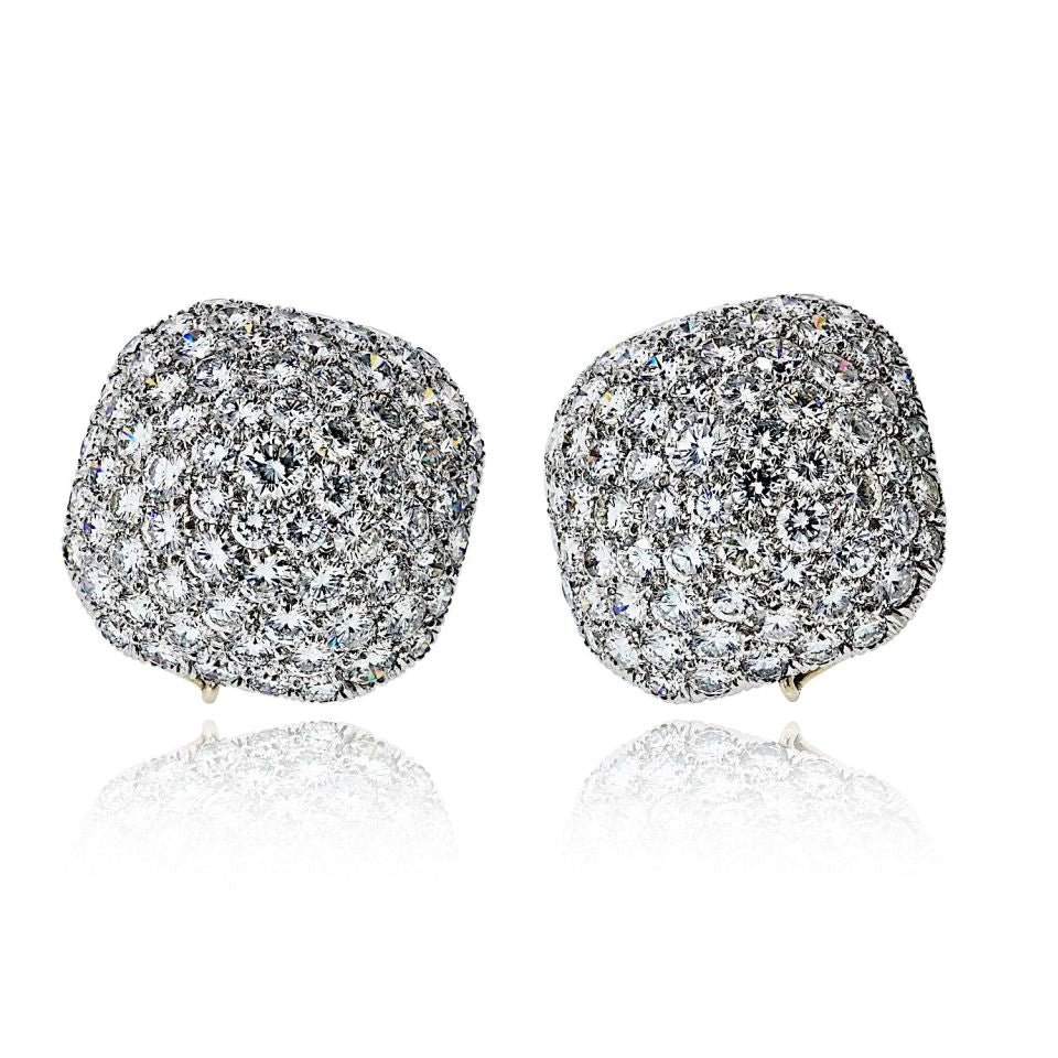 David Webb Bombe 18K White Gold Pave Round Cut Diamond Earrings — Laura Milman New York