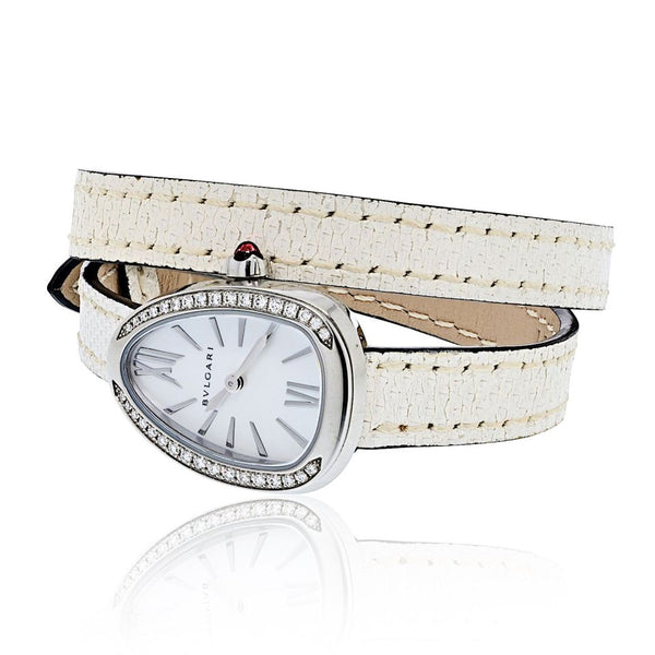 Pre-Owned Bvlgari Serpenti 18K White Gold Quartz, White Dial Diamond Ladies Watch - Bvlgari Watch
