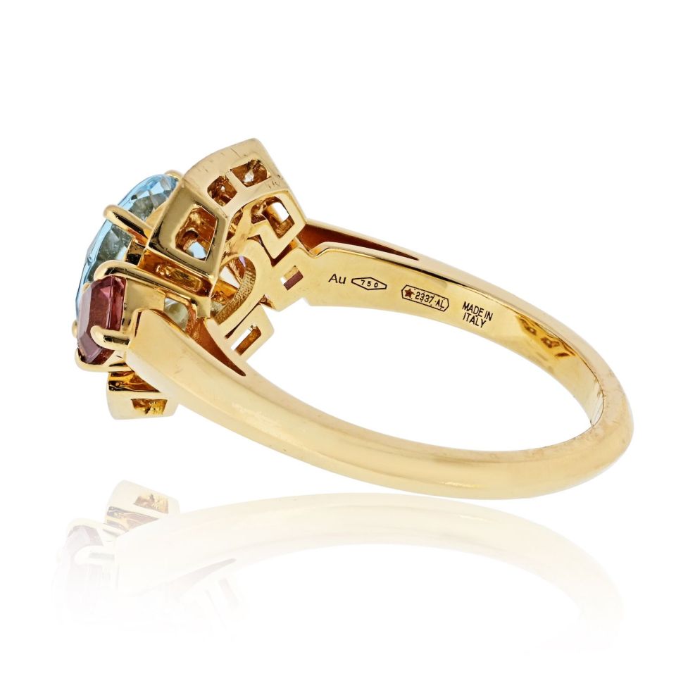 Bvlgari 18K Yellow Gold Allegra Aquamarine Amethyst Pink Tourmaline Ring — view 3 — Laura Milman New York