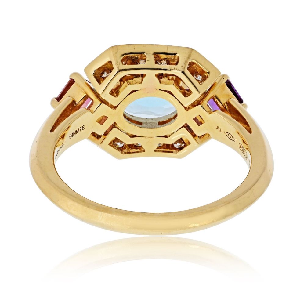 Bvlgari 18K Yellow Gold Allegra Aquamarine Amethyst Pink Tourmaline Ring — view 4 — Laura Milman New York