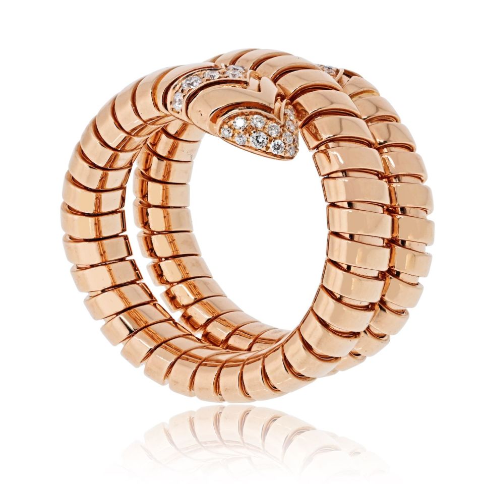 Bvlgari Serpenti 18K Rose Gold Diamond Serpenti Tubogas Size L Ring — view 2 — Laura Milman New York
