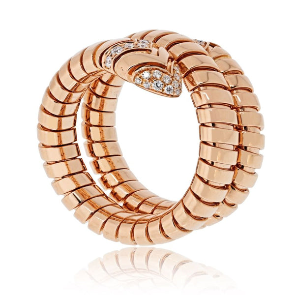 Bvlgari Serpenti 18K Rose Gold Diamond Serpenti Tubogas Size L Ring — view 2