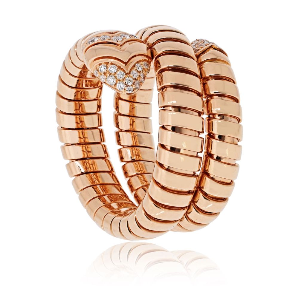 Bvlgari Serpenti 18K Rose Gold Diamond Serpenti Tubogas Size L Ring — view 3 — Laura Milman New York