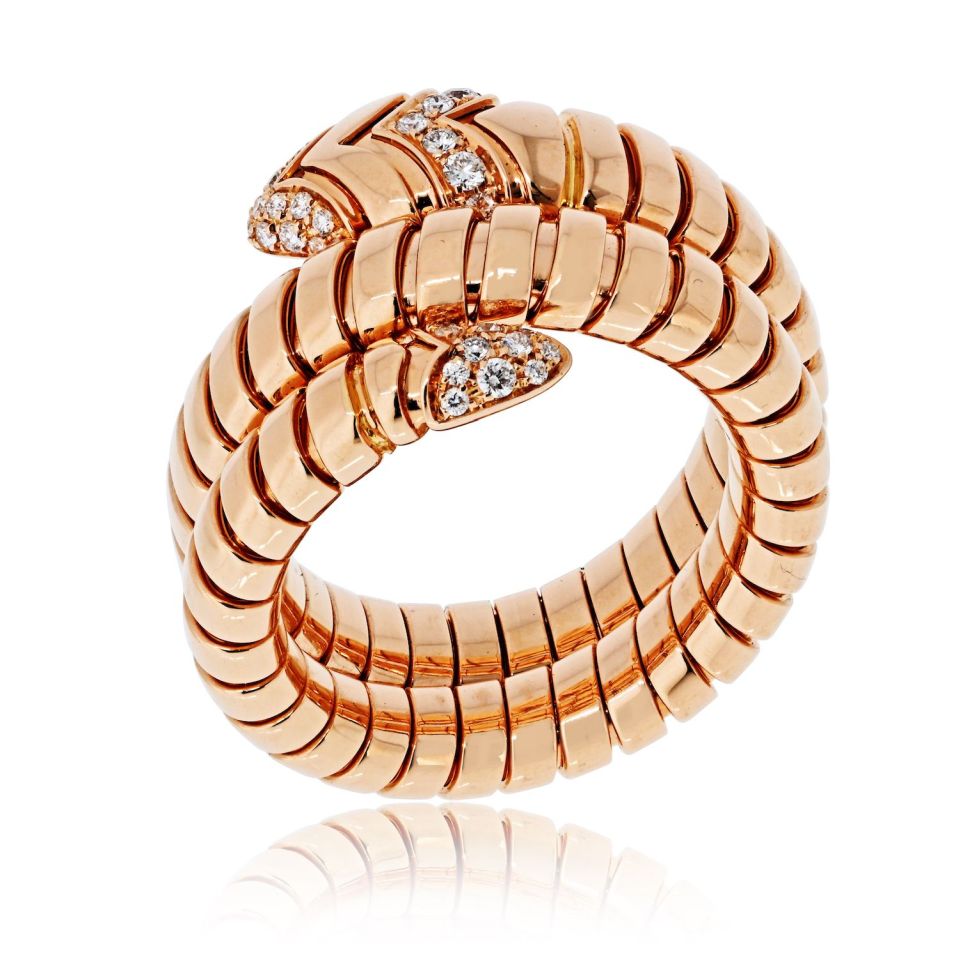 Bvlgari Serpenti 18K Rose Gold Diamond Serpenti Tubogas Size L Ring — view 4 — Laura Milman New York