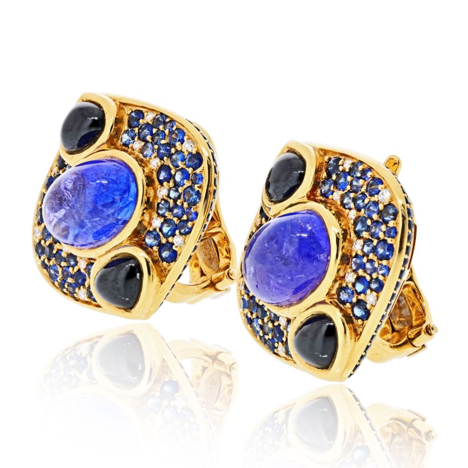 Marina B . Lucilla 18K Yellow Gold Spinel, Tanzanite, Diamond And Sapphires Earrings — view 2 — Laura Milman New York