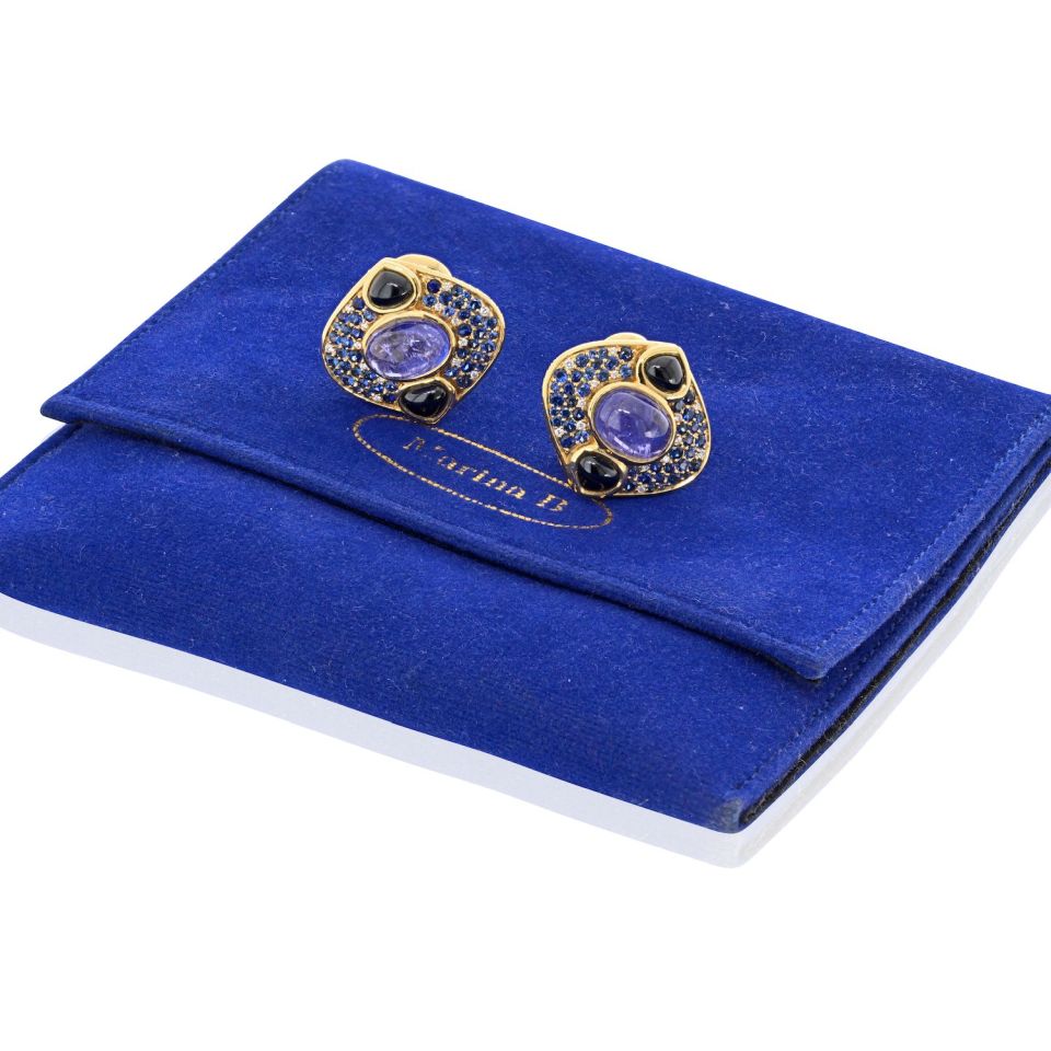 Marina B . Lucilla 18K Yellow Gold Spinel, Tanzanite, Diamond And Sapphires Earrings — view 4 — Laura Milman New York