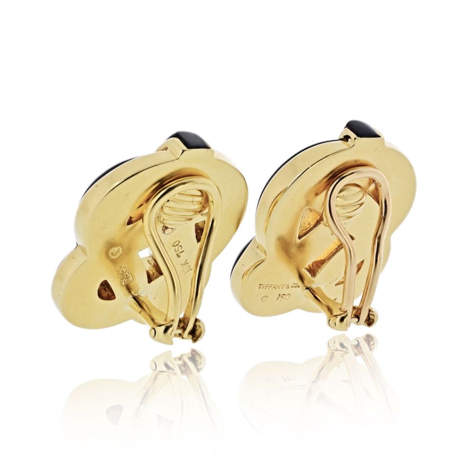 Angela Cummings 18K Yellow Gold Black Onyx Knot Clip Earrings — view 3 — Laura Milman New York
