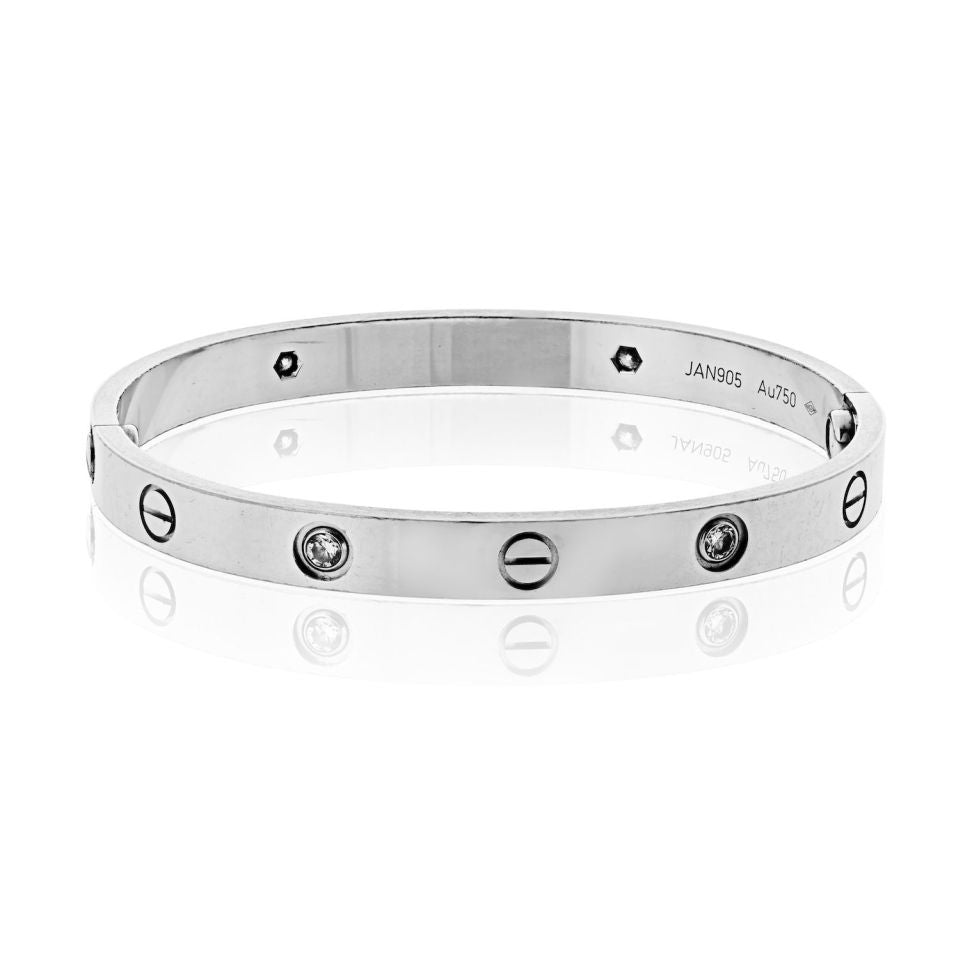 Cartier Love 18K White Gold 4 Diamonds Size 17 With Certificate Bangle Bracelet — Laura Milman New York