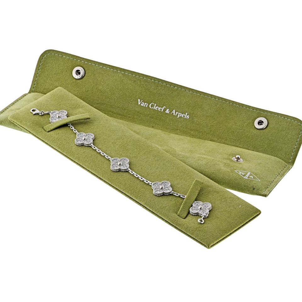 Van Cleef & Arpels Alhambra 18K White Gold Diamond Bracelet — view 4 — Laura Milman New York