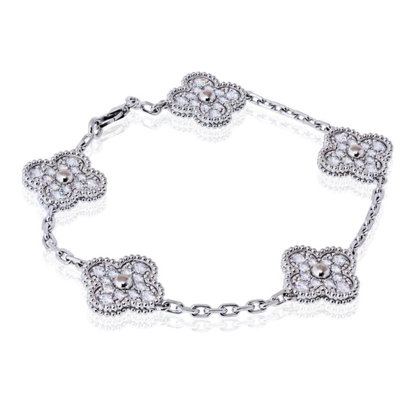 Pre-Owned Van Cleef & Arpels Alhambra 18K White Gold Diamond Bracelet - Van Cleef & Arpels Bracelet