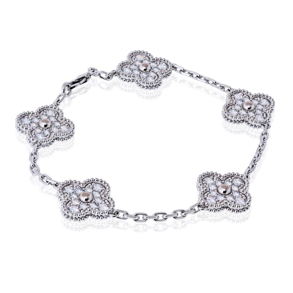 Van Cleef & Arpels Alhambra 18K White Gold Diamond Bracelet — Laura Milman New York