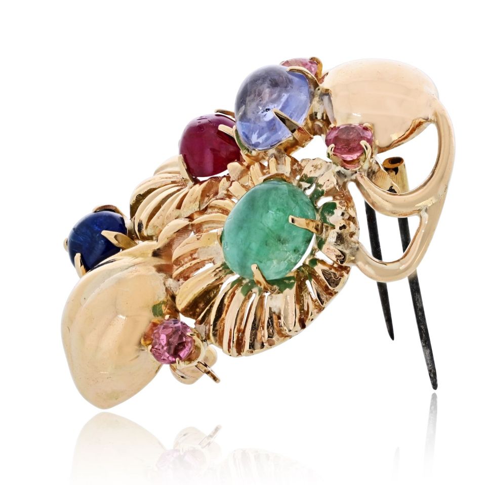 Pre-Owned Seaman Schepps 18K Yellow Gold Gemstone Vintage Brooch view 2 - Seaman Schepps — Laura Milman New York