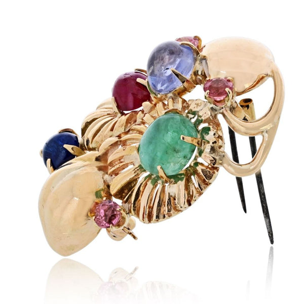 Pre-Owned Seaman Schepps 18K Yellow Gold Gemstone Vintage Brooch view 2 - Seaman Schepps