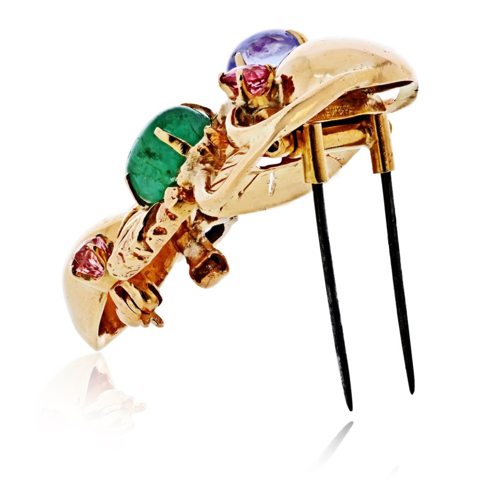Pre-Owned Seaman Schepps 18K Yellow Gold Gemstone Vintage Brooch view 3 - Seaman Schepps — Laura Milman New York