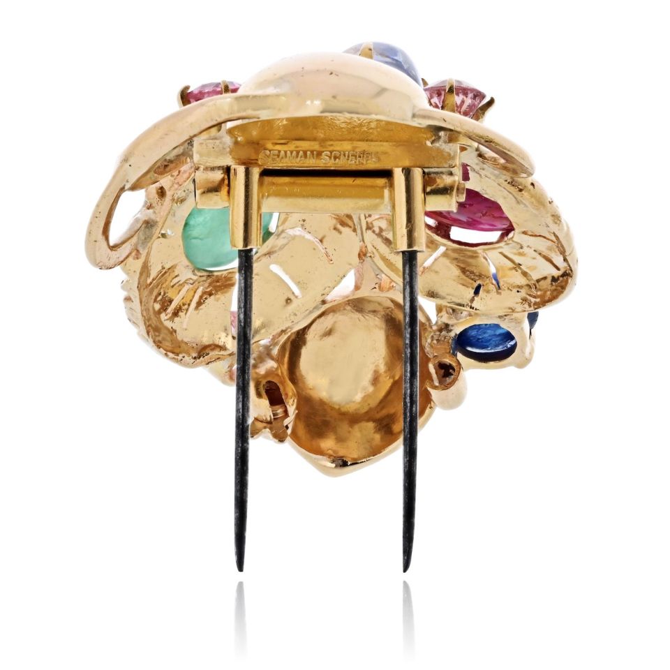 Pre-Owned Seaman Schepps 18K Yellow Gold Gemstone Vintage Brooch view 4 - Seaman Schepps — Laura Milman New York