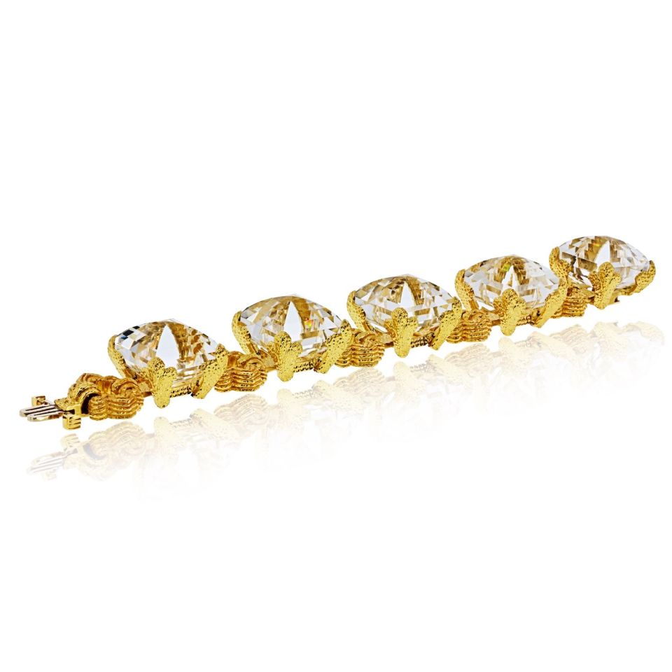 David Webb 18K Yellow Gold Rock Crystal Open Link Bracelet — view 3 — Laura Milman New York