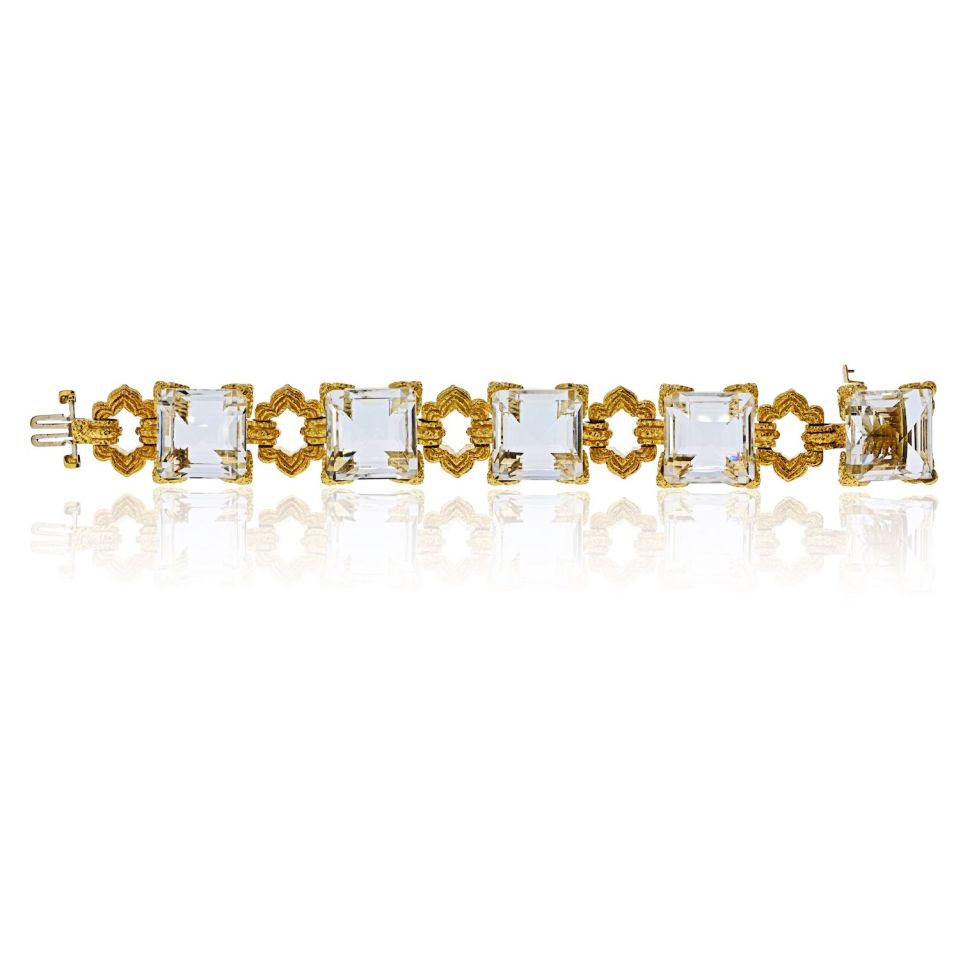 David Webb 18K Yellow Gold Rock Crystal Open Link Bracelet — view 4 — Laura Milman New York