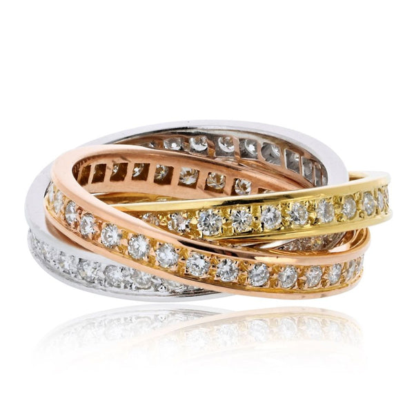 Pre-Owned Cartier Trinity 18K Tri Color Tri Color Diamond Ring - Cartier Ring