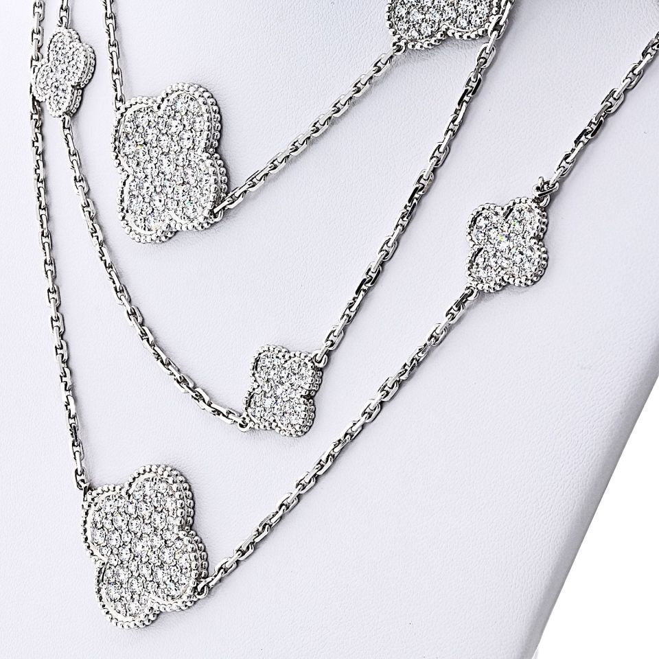 Van Cleef & Arpels Alhambra 18K White Gold Diamond Magic Alhambra 16 Motifs Necklace — Laura Milman New York