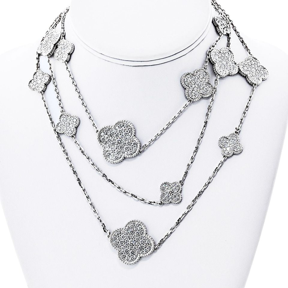 Van Cleef & Arpels Alhambra 18K White Gold Diamond Magic Alhambra 16 Motifs Necklace — view 4 — Laura Milman New York