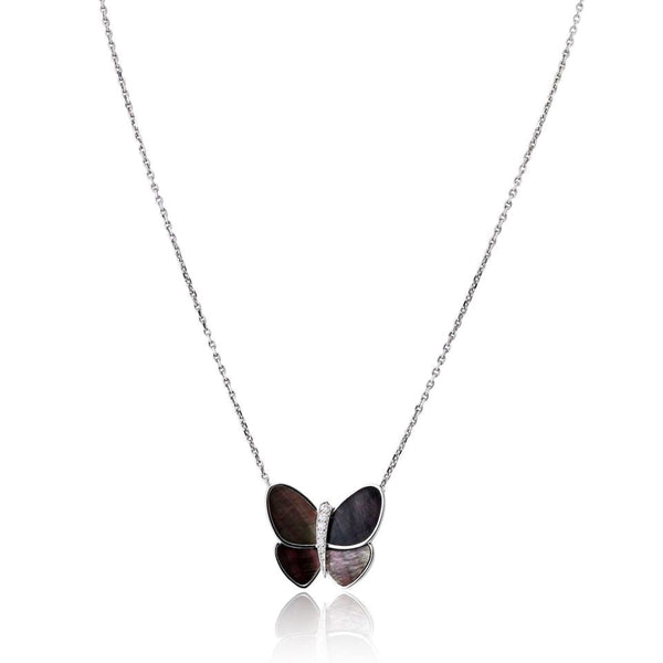 Pre-Owned Van Cleef & Arpels 18K White Gold Grey Mother Of Pearl Butterfly Necklace - Van Cleef & Arpels Necklace