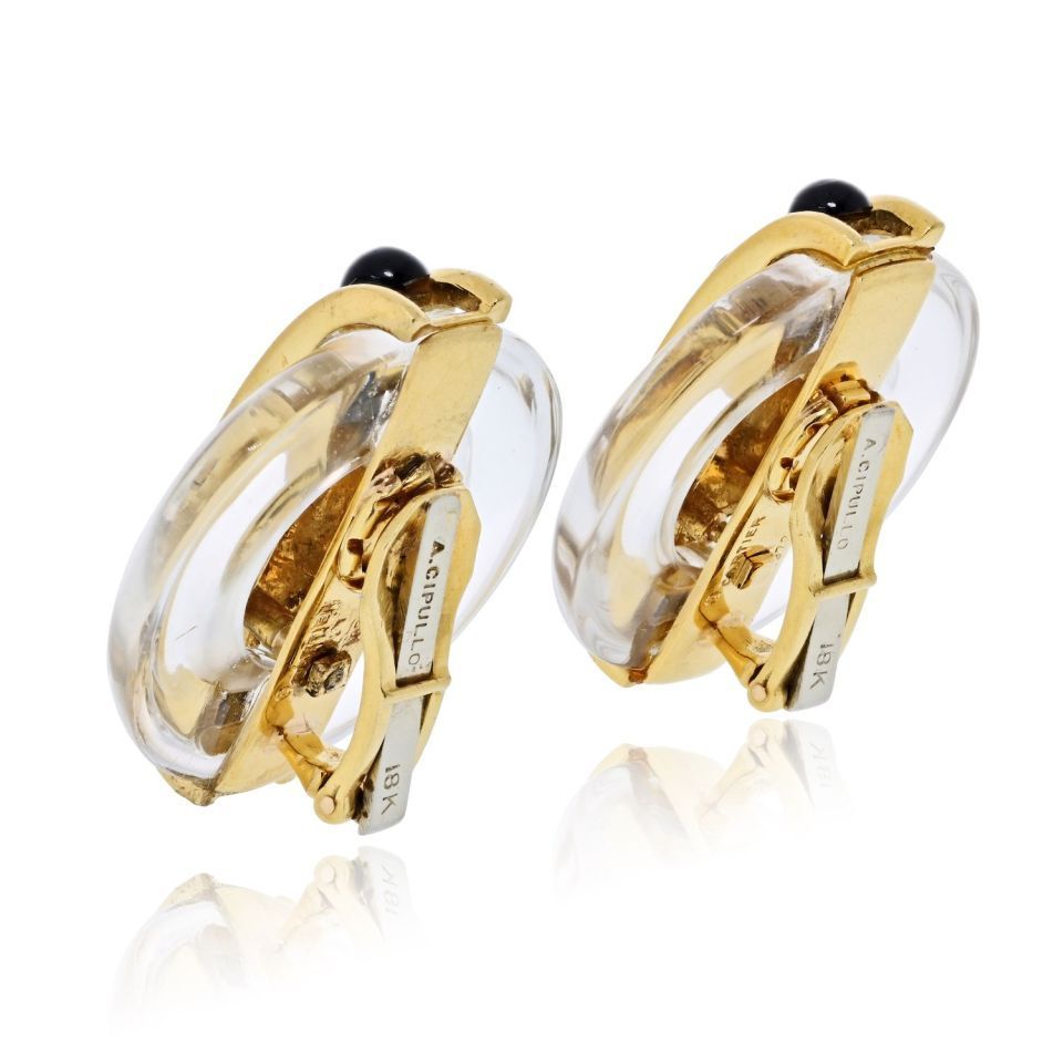 Cartier 18K Yellow Gold Aldo Cipullo 1973 Rock Crystal Earrings — view 3 — Laura Milman New York
