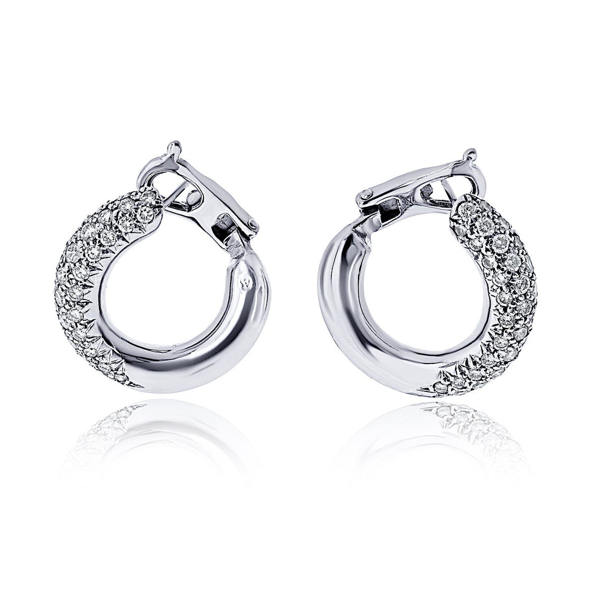 Van Cleef & Arpels Circa 1980's 18K White Gold Pave Diamond Hoop 1.00cttw Earrings — Laura Milman New York