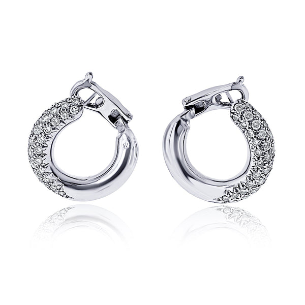 Van Cleef & Arpels Circa 1980's 18K White Gold Pave Diamond Hoop 1.00cttw Earrings
