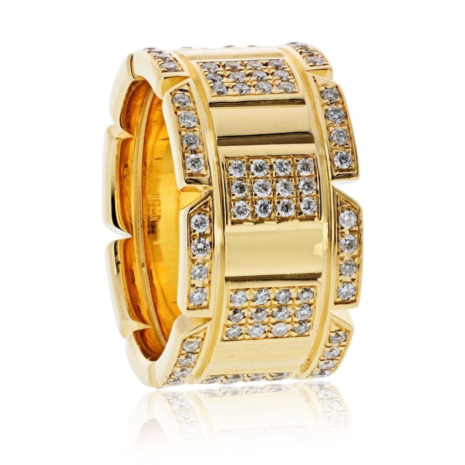 Cartier Tank Francaise 18K Yellow Gold 2.00cttw Round Diamond 11mm Wide Ring — view 2 — Laura Milman New York