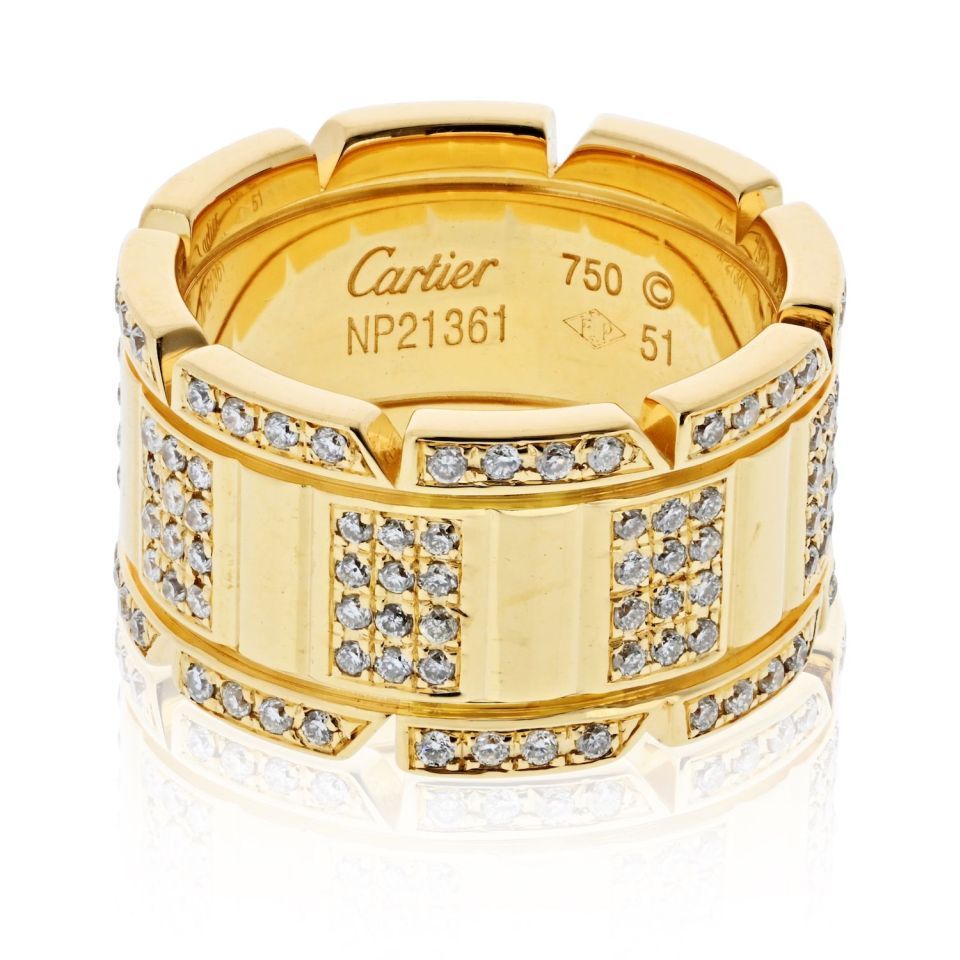 Cartier Tank Francaise 18K Yellow Gold 2.00cttw Round Diamond 11mm Wide Ring — view 3 — Laura Milman New York