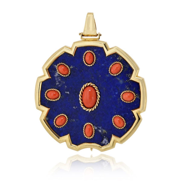 Van Cleef & Arpels 18K Yellow Gold 1970's Lapis And Coral Pendant